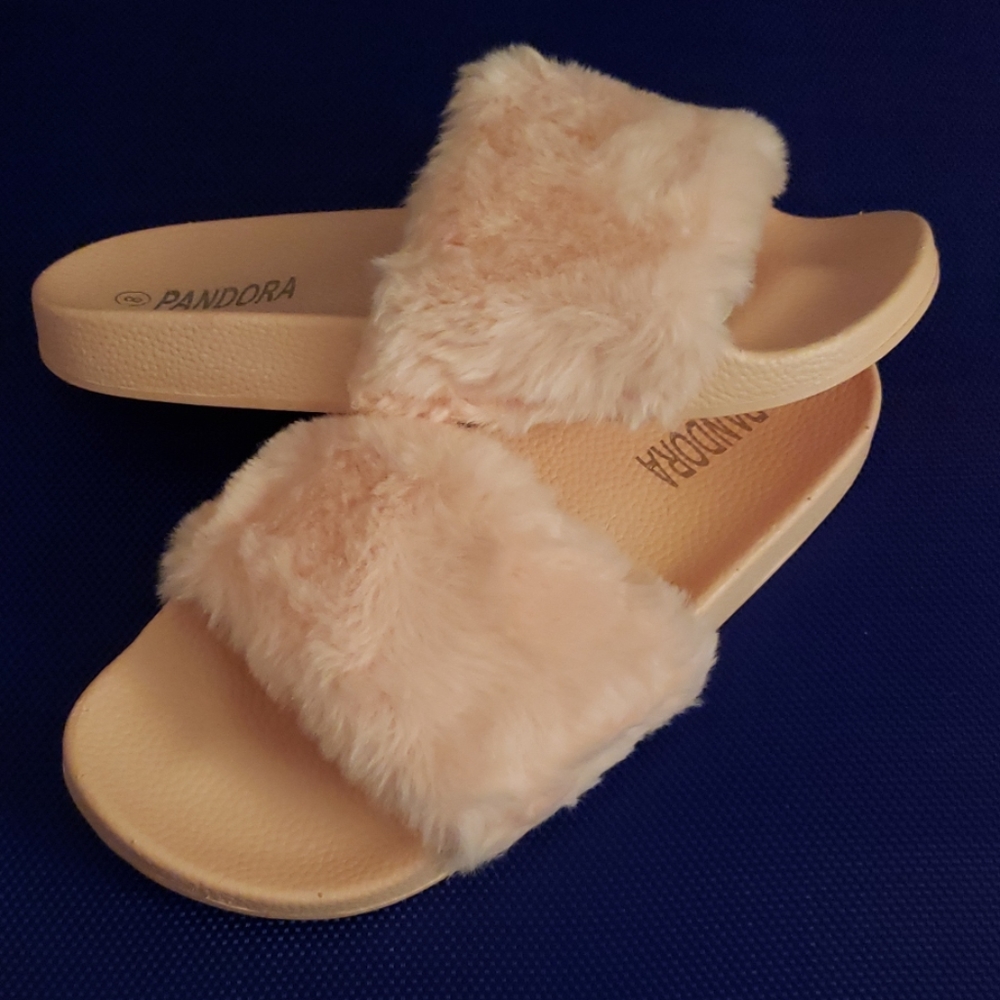 Pink Faux Fur Slide Slippers, Various Sizes *NWB*